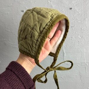 Brim Olive Green Quilted Baby Bonnet w/ bamboo fleece lining 0-3mo